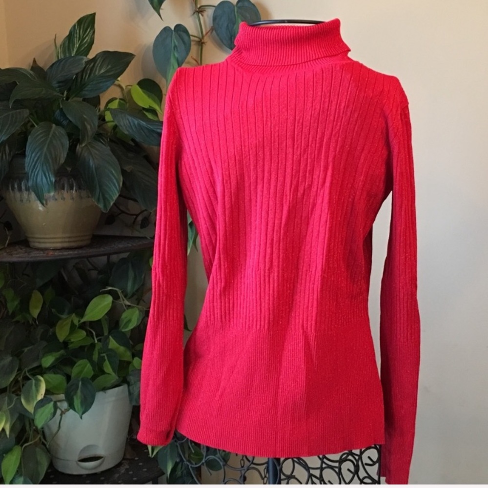 Worthington Turtle Neck, Red Glitter, Red